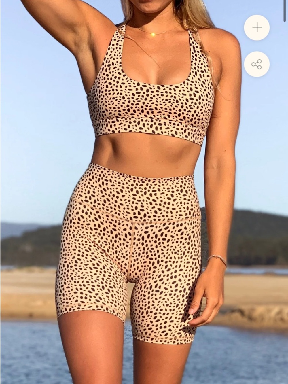 Kavala cheetah biker shorts and balian crop bra set medium